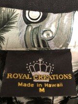美品◆USA ハワイ製◆ROYAL CREATIONS モノトーン　総柄　クラシックカー　風景柄　アロハシャツ M_画像6