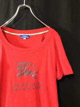 ◆BURBERRY BLUE LABEL バーバリー ブルーレーベル【ビッグロゴ】半袖Tシャツ 38　レッド　三陽商会_画像3