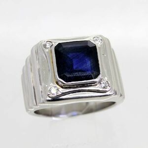 ◎中古美品◎プラチナ　サファイア　3.62ct　ダイヤ　0.12ct　メンズリング　15.5号