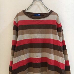  standard old clothes *BEAMS/ Beams long sleeve border T-shirt Brown tea beige red red M size lady's 