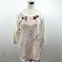 デザインシャツ★ZARA/ザラ 長袖Tシャツ ロンT 七分袖 長柄プリント ホワイト サイズL レディース_画像1