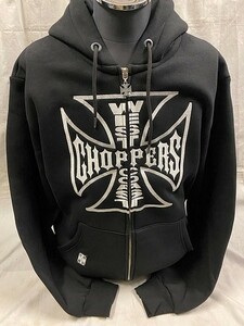 ウエストコーストチョッパーズ WEST COAST CHOPPERS パーカー XL ブラック×シルバー 刺繍 バガー M8 ツインカム ミルウォーキーエイト