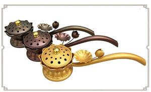 高品質 「密教法具 寺院用仏具」柄香炉 真鍮製磨き仕上げ　3色選択可