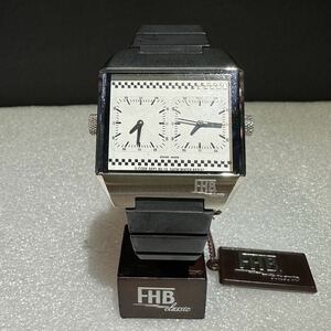 □/ＦＨＢ/エフエイチビー/新品未使用/定価 21000円/クォーツ/電池式/腕時計/スイス/ヴィンテージ/シルバー×ホワイト/スクエア/ＧＭＴ/ 