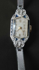 VULCAIN Balkan PT platinum diamond sapphire lady's hand winding wristwatch anti -ka-ru deco 