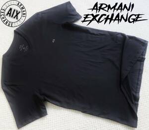 新品★アルマーニ★大きいサイズ★ネイビー Tシャツ★Vネック★ホワイト ロゴ刺繍★ペルー製★紺 白 XXL★AX ARMANI★145