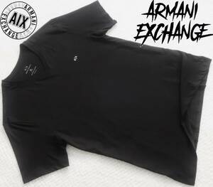 新品★アルマーニ★セクシーな ブラック Tシャツ★Vネック★ホワイト ロゴ刺繍★ペルー製★黒 白 XL★A/X ARMANI☆874