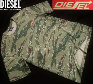 新品★ディーゼル DIESEL★迷彩柄 Tシャツ★タイガーストライプ★総柄 マルチ アース カラー★カモ 全面プリント L☆127