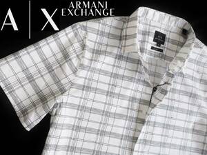  новый товар * Armani * белый рубашка с коротким рукавом * рука .. способ черный проверка * удобный . стрейч тонкий белый чёрный XL*ARMANI*854
