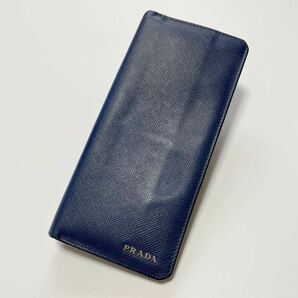 ★PRADA プラダ 二つ折り 長財布 ネイビー メンズ 男性【鑑定済み 本物保証】