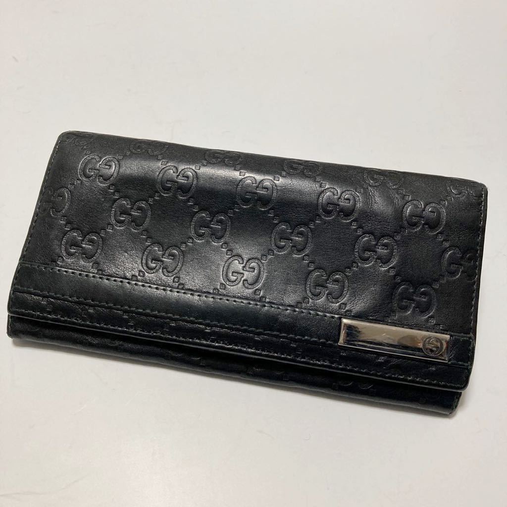 良品 GUCCI レザーロングウォレット二つ折り 黒 多機能 長財布