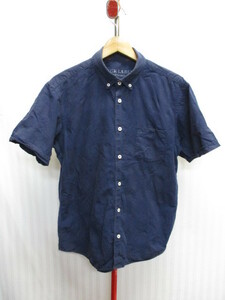 ブラックレーベルクレストブリッジ　リネンシャツ　メンズL　半袖ボタンダウンシャツ　紺　ネイビーシャツ　半袖シャツ　メンズシャツ05252