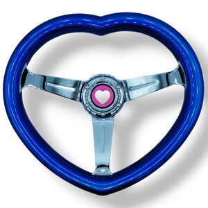 [ blue ] Heart steering gear chrome lovely present etc. after market steering wheel steering wheel horn button attaching 