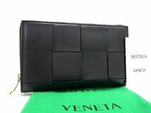 ■極美品■ BOTTEGA VENETA ボッテガヴェネタ マキシイントレチャート レザー ラウンドファスナー 長財布 ウォレット ブラック系 AL3313_画像1