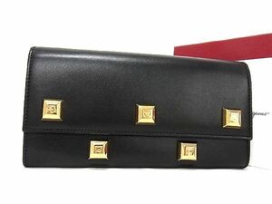 ■新品■未使用■ Salvatore Ferragamo フェラガモ JP-22ーD502 ガンチーニ レザー スタッズ 二つ折り 長財布 ブラック系 AN1346