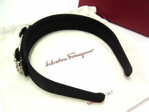 ■新品■未使用■ Salvatore Ferragamo フェラガモ ヴァラリボン キャンバス ビジュー カチューシャ ヘアアクセサリー ブラック系 AL2075