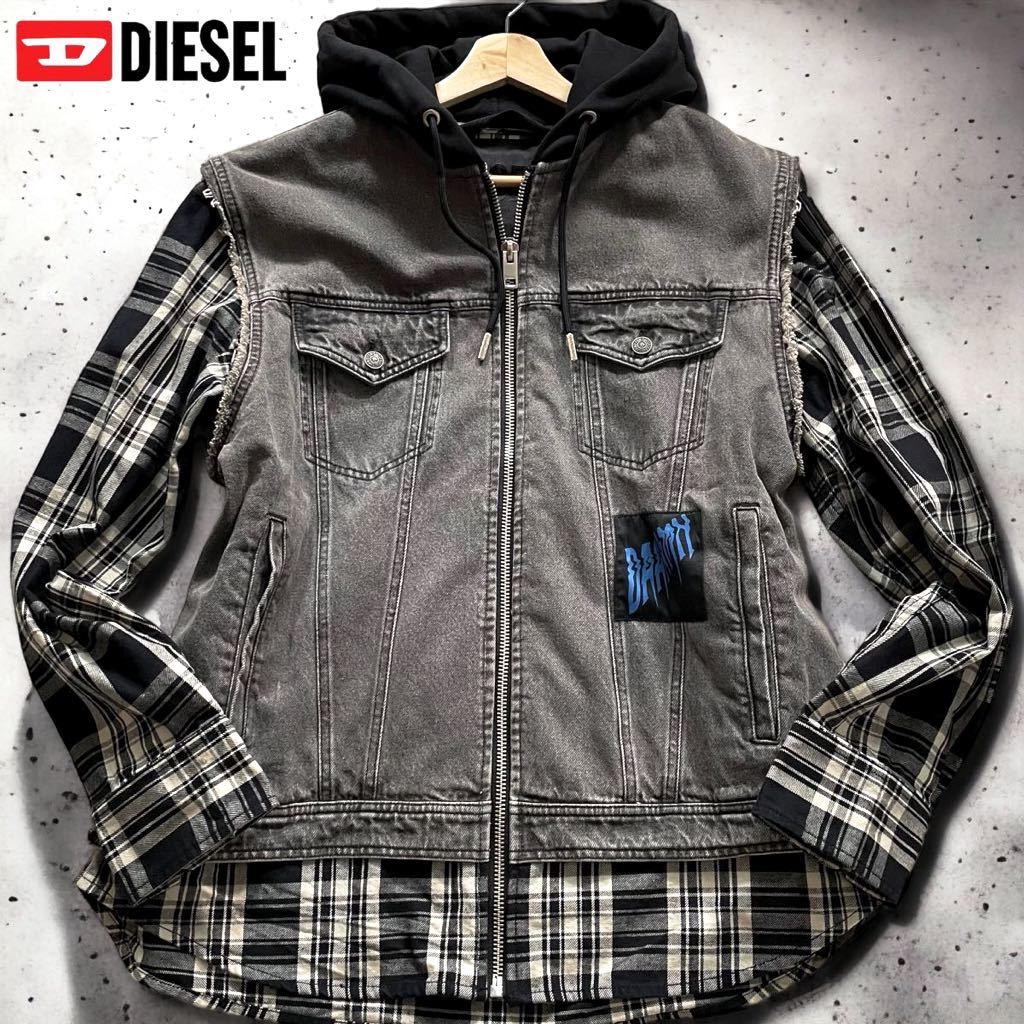 極美品/XL相当○ディーゼルDIESEL ドッキング 羊革切替 デニム