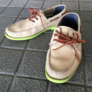 コールハーン レザーシューズ FIRE ISLAND.BOAT C11303 US7W 25cmほど アイボリー USED Cole Haan デッキシューズ スリッポン 古着