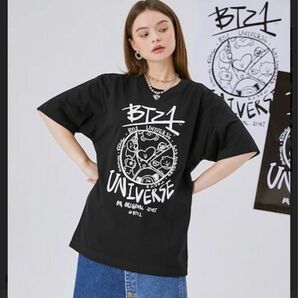 bt21 BTS utopia 公式　tシャツ ブラック　黒　メンバー全員　 BLACK プリントTシャツ