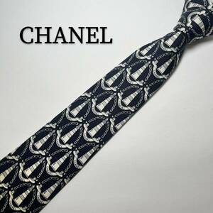 シャネル CHANEL ネクタイ シルク ブラック 総柄 華やか ハイブランド レギュラー USED 黒 絹