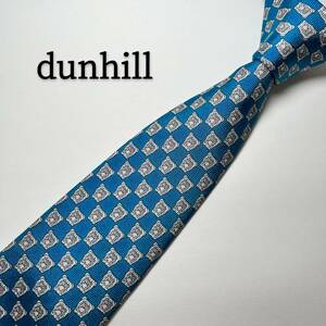 ダンヒル dunhill ネクタイ シルク ブルー ブルドッグ 総柄 クール ハイブランド 青 絹