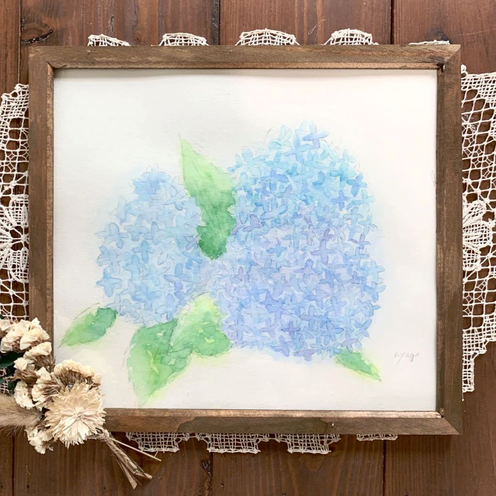 nyago hortensia acuarela pintura pintura obra de arte dibujada a mano ilustración original temporada de lluvias acuarela transparente arte botánico con marco arte de ilustración de flores de temporada, cuadro, acuarela, Naturaleza, Pintura de paisaje