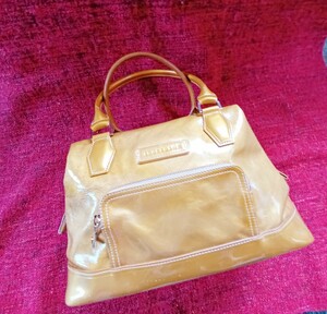 中古◆ LONGCHAMP ロンシャン エナメル ハンドバッグ ◆ミニボストン/ダメージあり/ゴールド//