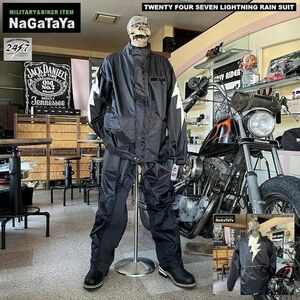 24/7 C.L. トゥエンティーフォーセブンカスタムレザース LIGHTNING RAIN SUIT TFR2202 ライトニング レインスーツ ブラック Mサイズ 雨具