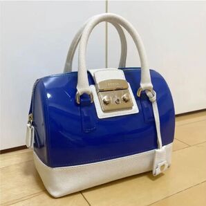フルラ 青×白 ハンドバッグ