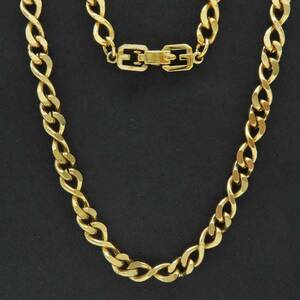 [ free shipping ] rare beautiful goods GIVENCHYji van si. flat yellow gold long chain necklace 61cm wide G Logo men's RK1