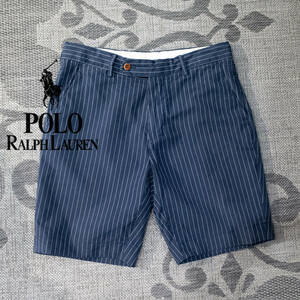 W32 / 90’s Polo Ralph Lauren ポロラルフローレン テイラード ショーツ ノータック コットンチノ ハーフパンツ ネイビー ストライプ 紺