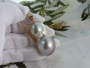 *mabe pearl pearl K18 calabash type pendant top /USED
