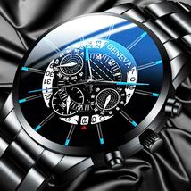 レロジオ Masculino 腕時計男性ファッションクールデジタルリテラル多層ダイヤル高級カレンダークロッククォーツ時計メッシュベルトスポー_画像1