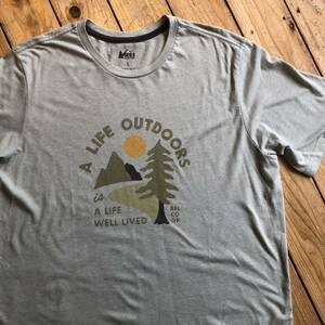 USA 古着 REI coop レイ Tシャツ 半袖 メンズ Lサイズ ライトグリーン プリント アウトドア ロゴ アメリカ製 アメリカ仕入れ T2011