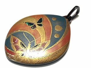  antique book@ tortoise shell lacquer coating gold lacqering mother-of-pearl 13.2g author thing light mountain butterfly writing design pendant top 