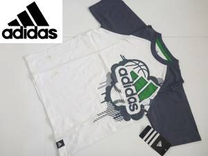 新品 adidas アディダス★綿100 グレー×白×緑　半袖　Tシャツ　　6…120相当　訳あり