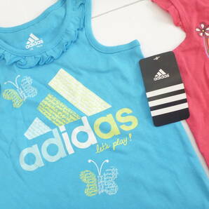 新品 adidas アディダス★2枚セット ピンク×水色 ラメプリント フリル タンクトップ 4 100相当 双子 の画像2