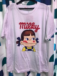 1点のみ! 早い者勝ち! 男女兼用 新品 正規品 不二家 ペコちゃん Tシャツ L白 ミルキー fujiya peko milky /検索 シュプ