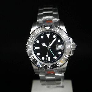 【国内即日発送】高品質ムーブメント・メンズ自動巻き腕時計 GMT 40mm ツインタイム PARNIS パーニス R27 ブラック