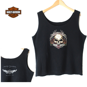 HARLEY-DAVIDSON tank top no sleeve T-shirt Skull print black (2XL) lady's 