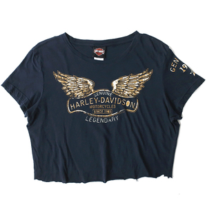 Harley-Davidson Tシャツ 2011年　裾カットオフ/ショート丈　ネイビー(USA-L)