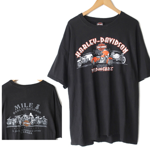 US輸入 Harley-Davidson Hanes BEEFY-T　MILE-1 Tシャツ WILD AND THREE　ブラック(XL) ハーレーダビッドソン