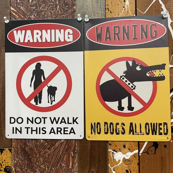 2枚 新品 壁掛けプレート 犬の散歩お断り 警告版 立入り禁止 浸入禁止 いぬ イヌ 糞 うんこ うんち トイレ おしっこ 金属パネル ブリキ看板