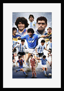 FM016W-ディエゴ マラドーナ Diego Maradona 神の手 アルゼンチン代表 サッカー soccer フレーム有 マット有 枠有 frame A4 インテ 模写