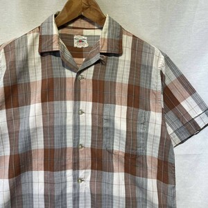 50s FRUIT OF THE LOOM open color cotton check shirt Vintage USA made . collar 60s