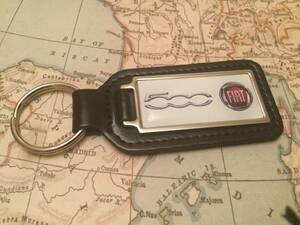 送料無料 FIAT 500 Quality Black Real Leather Keyring フィアット キーリング キーホルダー ブラック レザー