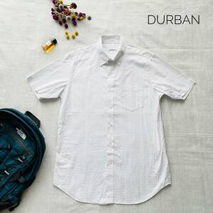  beautiful goods * rare adult stylish Basic shirt DURBAN short sleeves check shirt cotton 42 L
