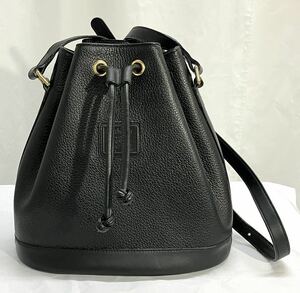 中古 バーバリー BURBERRY ドローストリング 巾着 ショルダー バッグ ブラック 本革 レザー ノバチェック レディース 147672