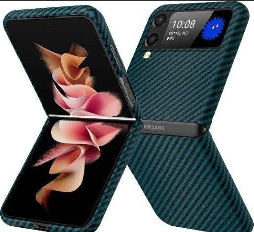 Galaxy z flip 3 ケース カーボン風 ワイヤレス充電対応