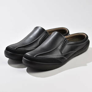 サンダル メンズ シューズ 軽量 幅広 手を使わずに履ける 靴 L 黒色